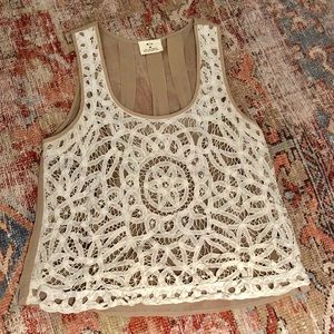 Urban Outfitters Cream & Tan Lace Top